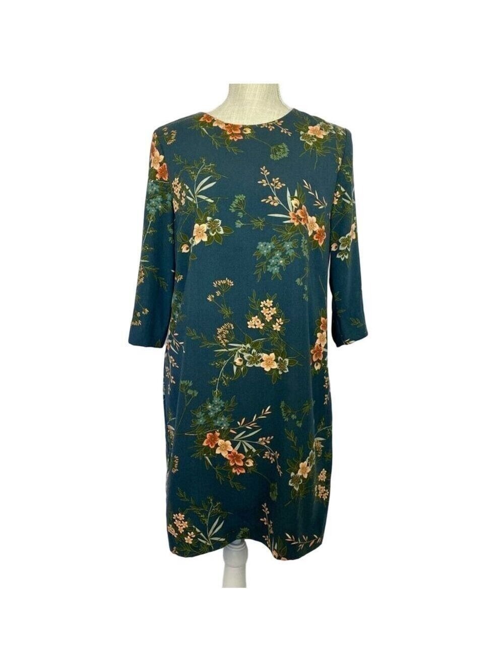 Banana Republic 3/4 Sleeve Shift Dress Short Length Blue GreenFloral Women’s 6